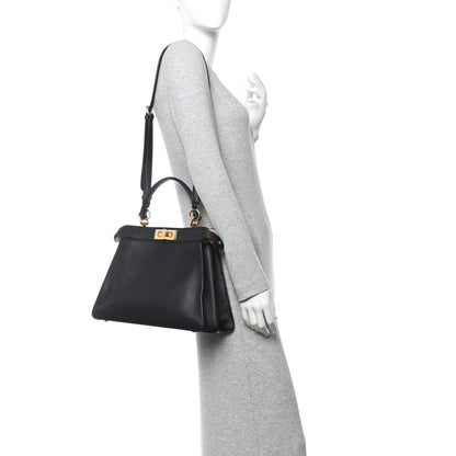Fendi Vitello Seta Shiny Nappa Medium Peekaboo I SEE U Satchel Black Light Rose 2 of 9