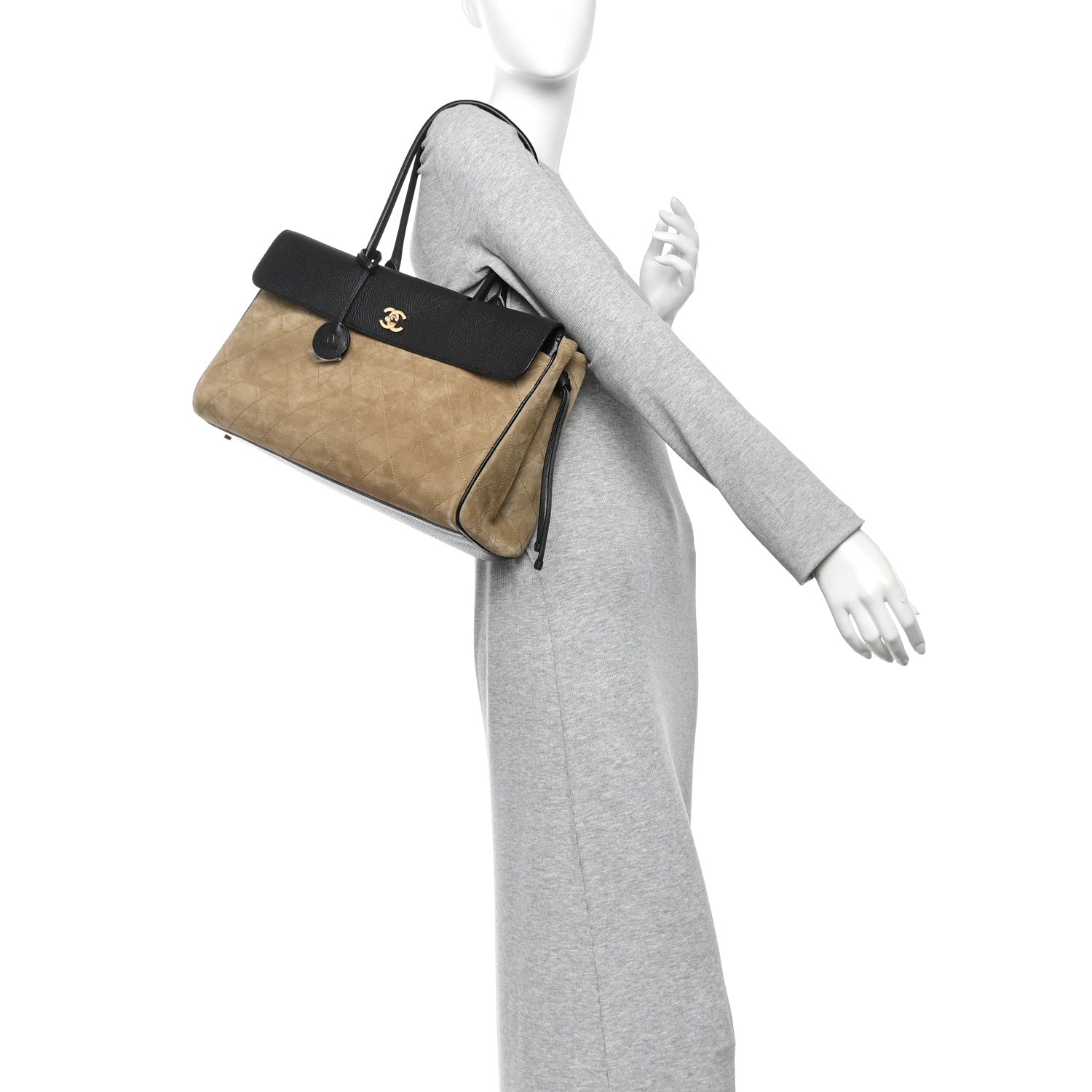 Chanel Grained Calfskin Suede Urban Essentials Shopping Bag Dark Beige Black 2 of 10