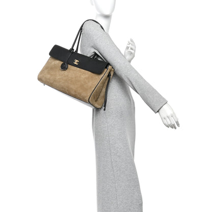 Chanel Grained Calfskin Suede Urban Essentials Shopping Bag Dark Beige Black 2 of 10