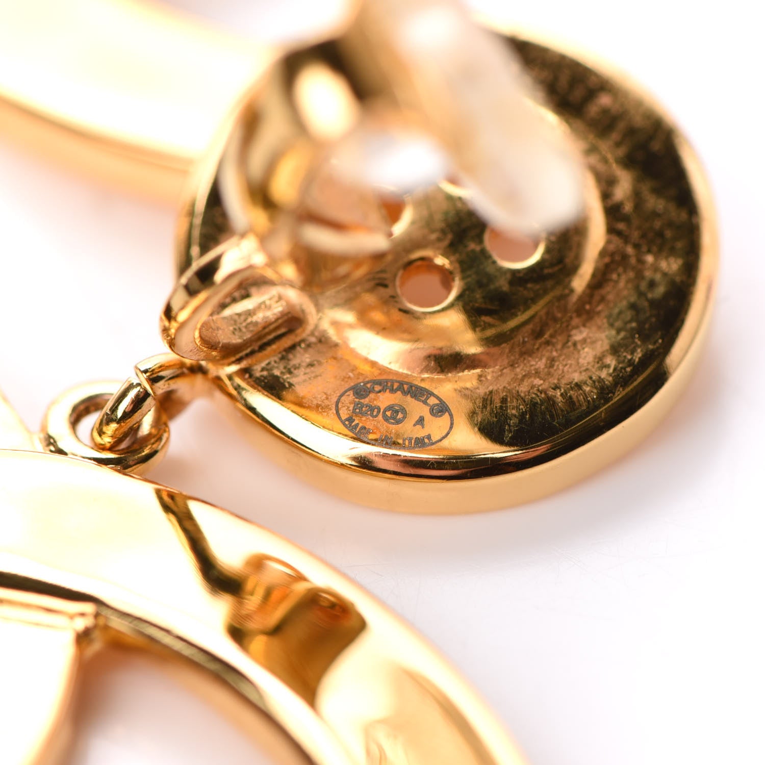 Chanel Metal Large Paris Button Clip On Earrings Gold 4 of 5
