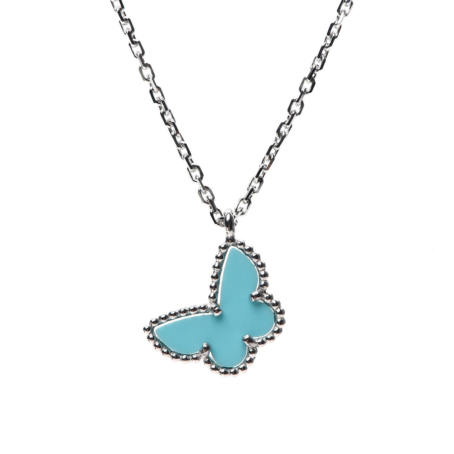 Van Cleef & Arpels 18K White Gold Turquoise Sweet Alhambra Butterfly Pendant Necklace 3 of 8