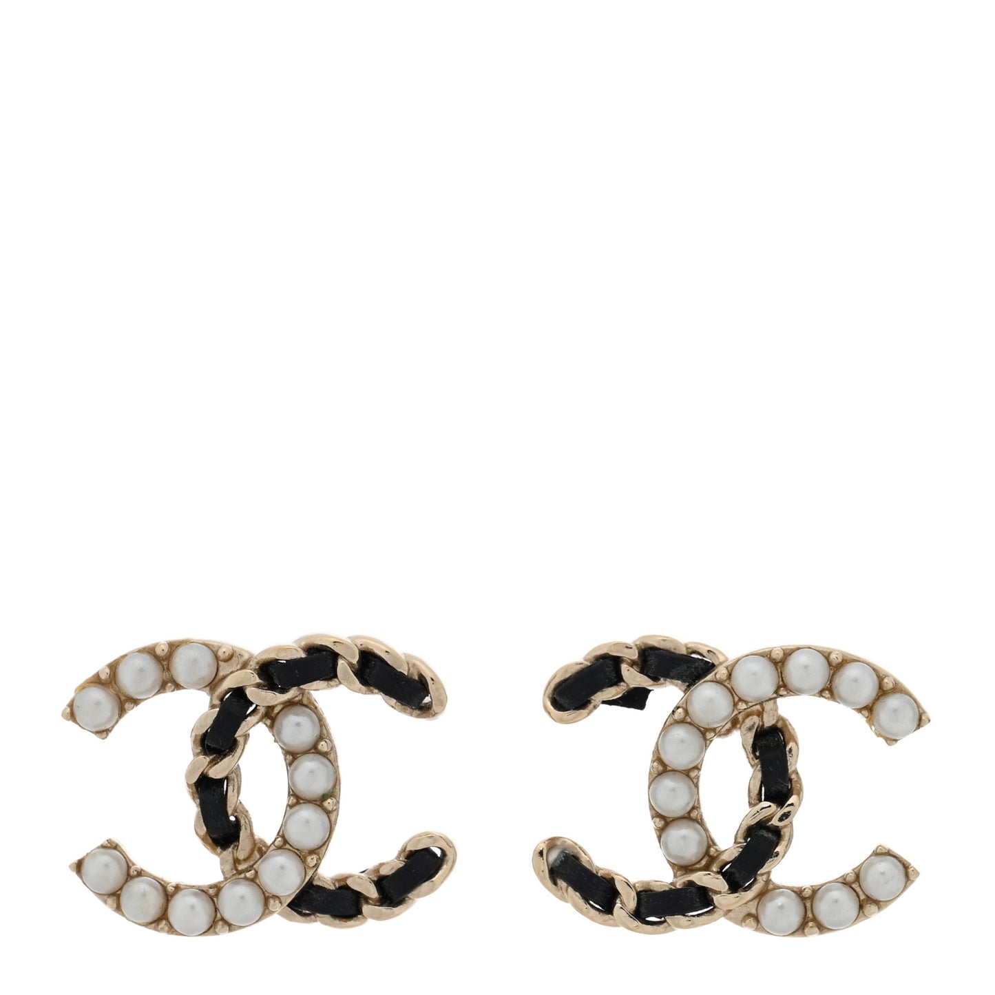 Crystal Baguette Lambskin Chain CC Vintage Allure Stud Earrings Black Gold