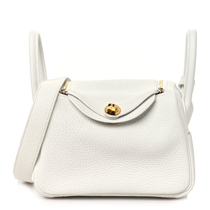 Hermes Taurillon Clemence Mini Lindy 20 New White 1 of 11