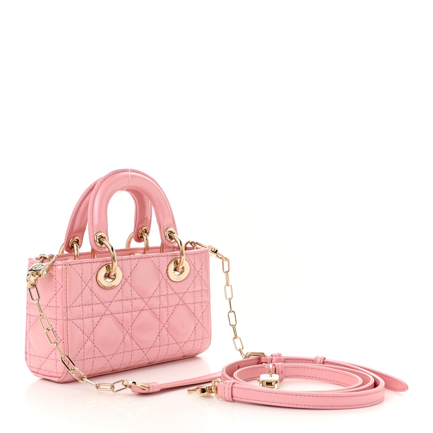 Metallic Lambskin Cannage Micro Lady D-Joy Pink