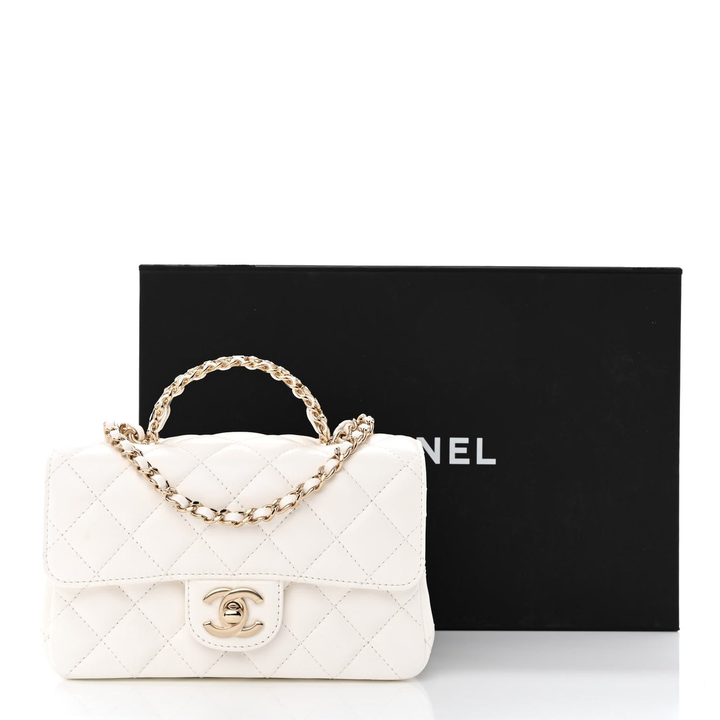 Lambskin Quilted Mini Crystal Top Handle Rectangular Flap White