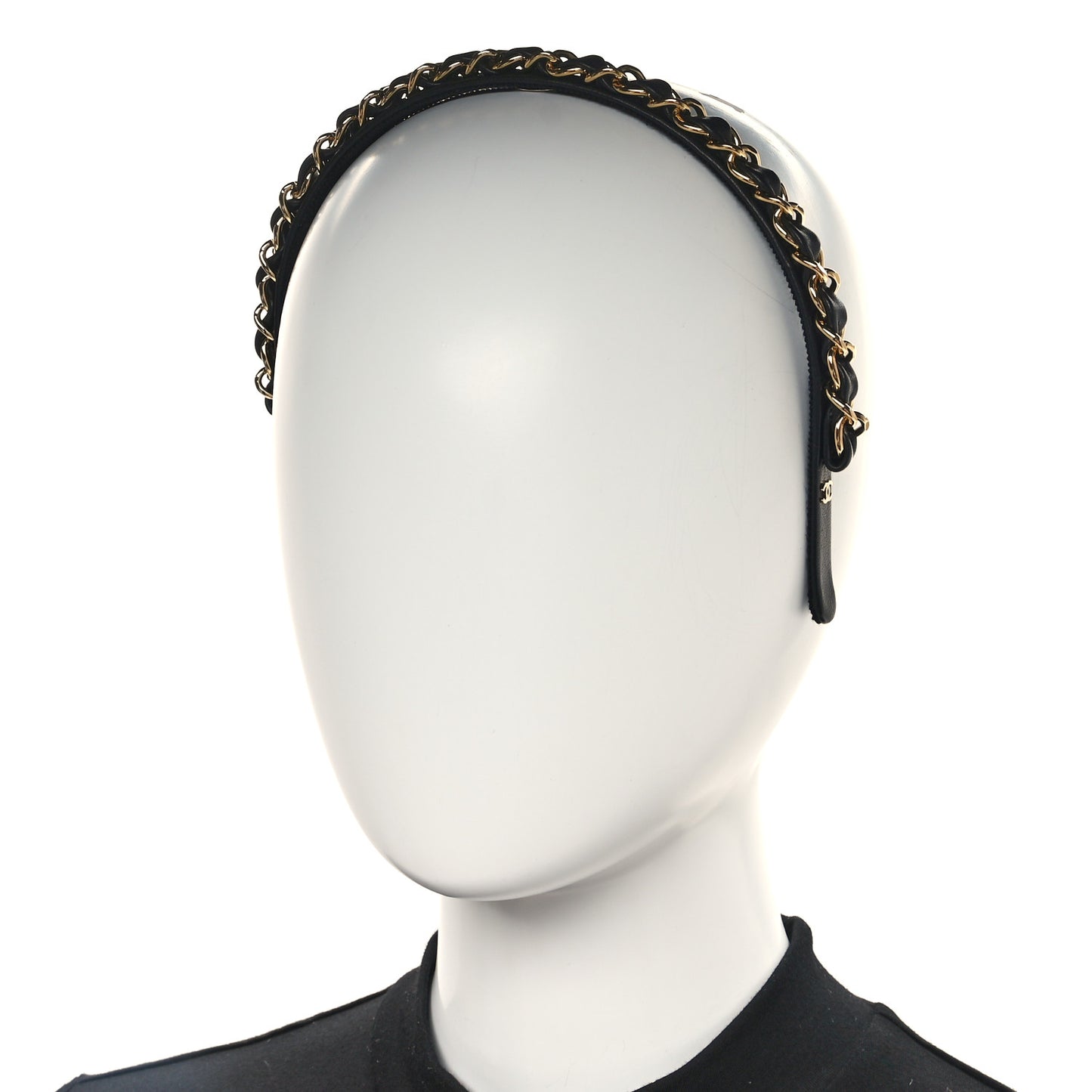Metal Lambskin CC Chain Headband Gold Black
