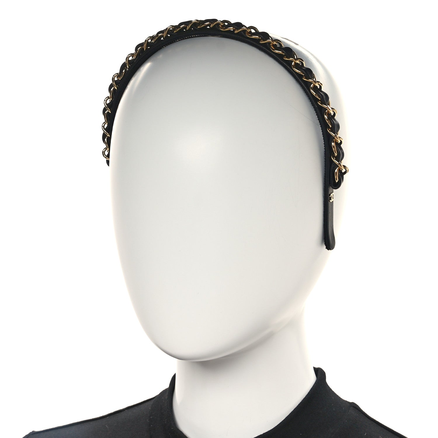 Chanel Metal Lambskin CC Chain Headband Gold Black 2 of 5