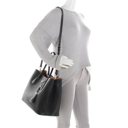 Prada Vitello Daino Medium Double Tote Black Cuoio 2 of 10