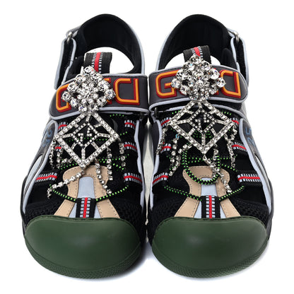 Gucci Mesh Fabric Tinsel Sport Sandals 36 Black Silver Green 4 of 6