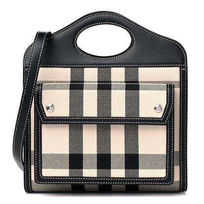 Burberry Smooth Calfskin Archive Canvas Check Mini Pocket Bag Butter Beige Black 1 of 11