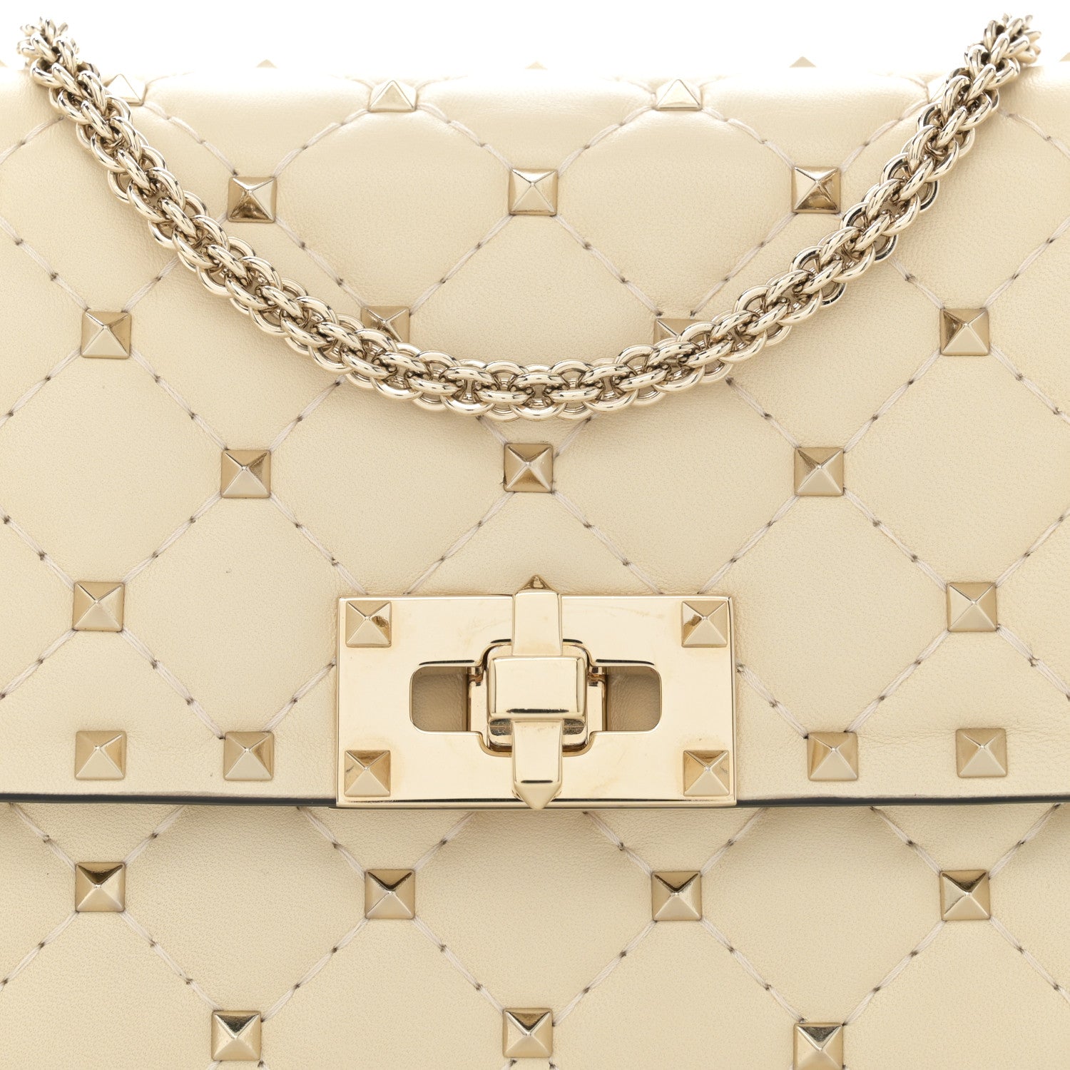 Valentino Garavani Lambskin Rockstud Spike Wallet on Chain Light Ivory 7 of 10