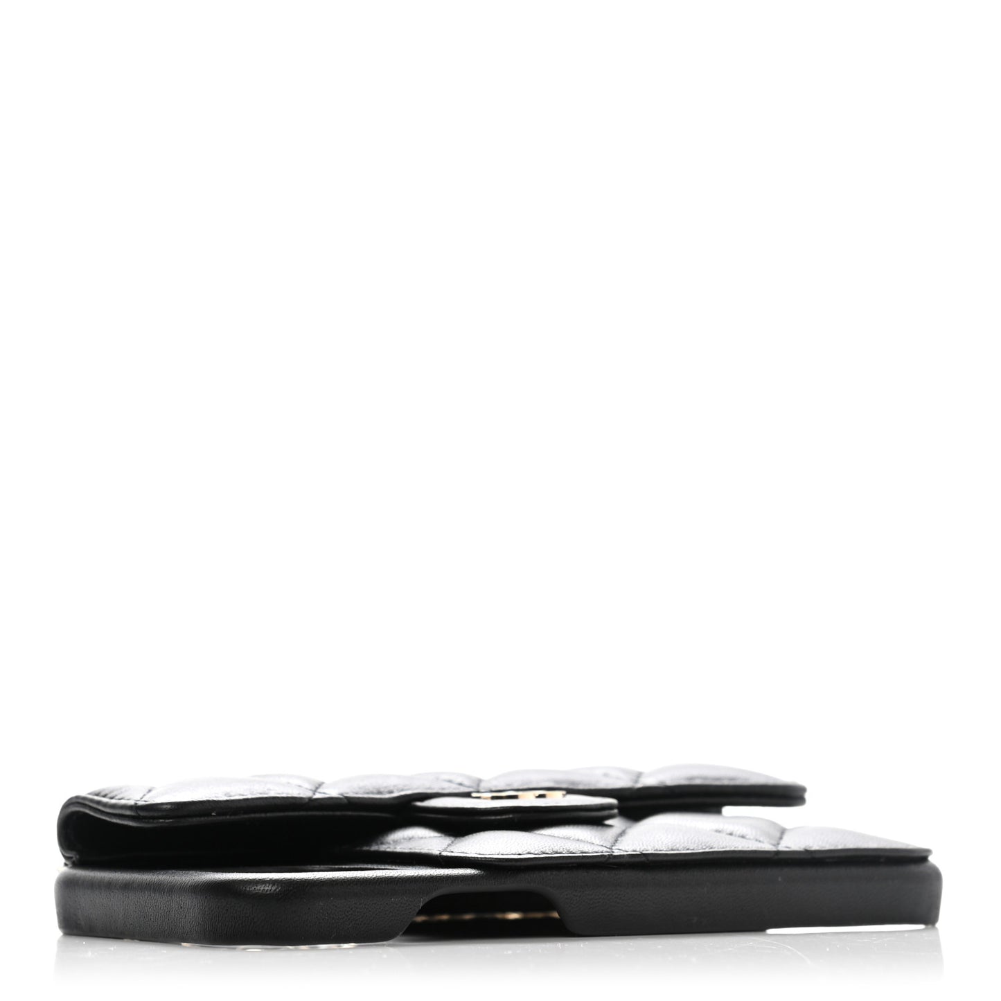 Lambskin Quilted Pearl Crush iPhone XII Pro Holder With Chain Black