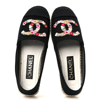 Chanel Cotton Embroidered Floral CC Espadrilles 37 Black 2 of 11