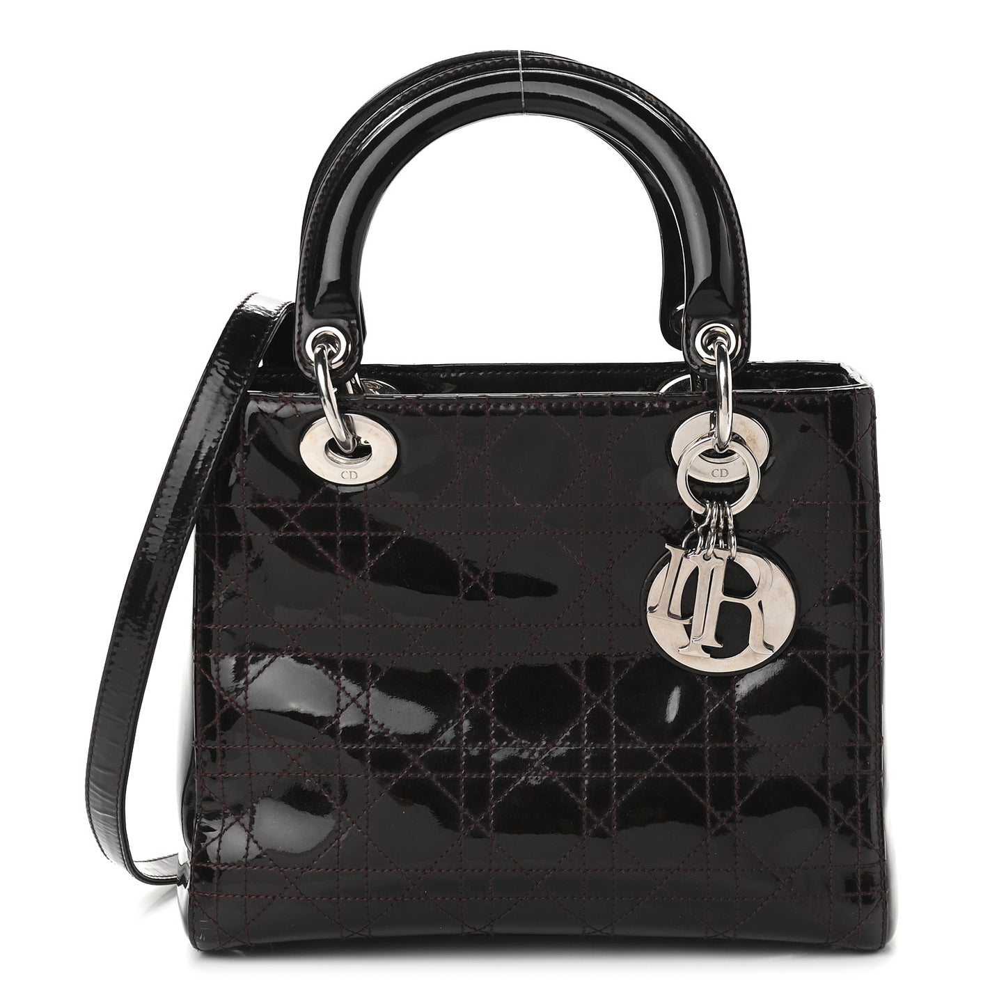 Patent Cannage Stitched Medium Lady Dior Amethyste