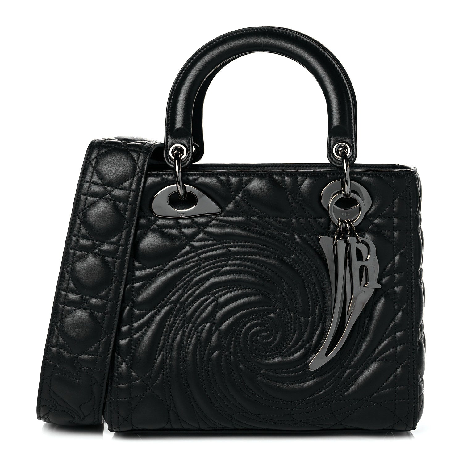 Christian Dior Lambskin Cannage Embossed Medium Recycle Group Lady Dior Art 5 Black 1 of 9