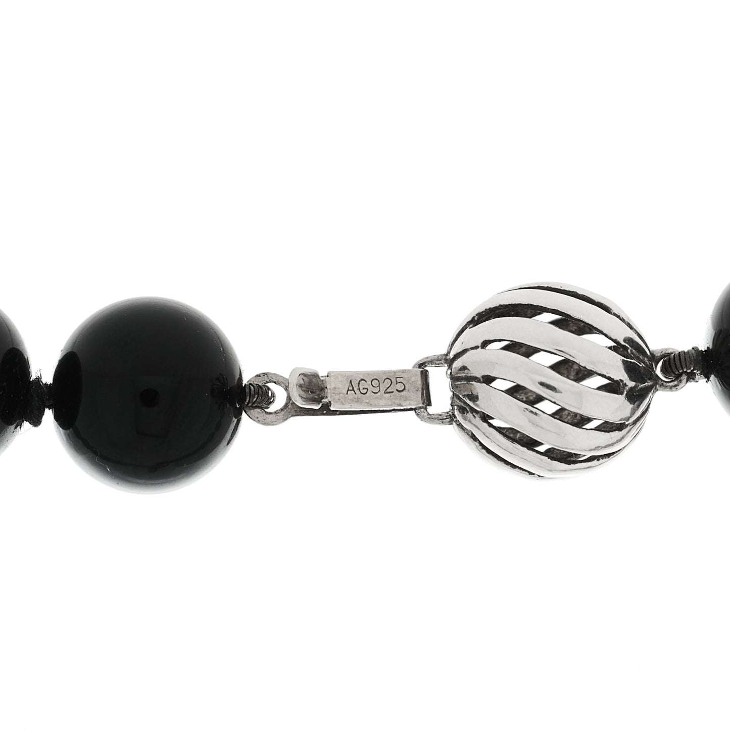 Sterling Silver Black Onyx 10mm Long Bead Necklace
