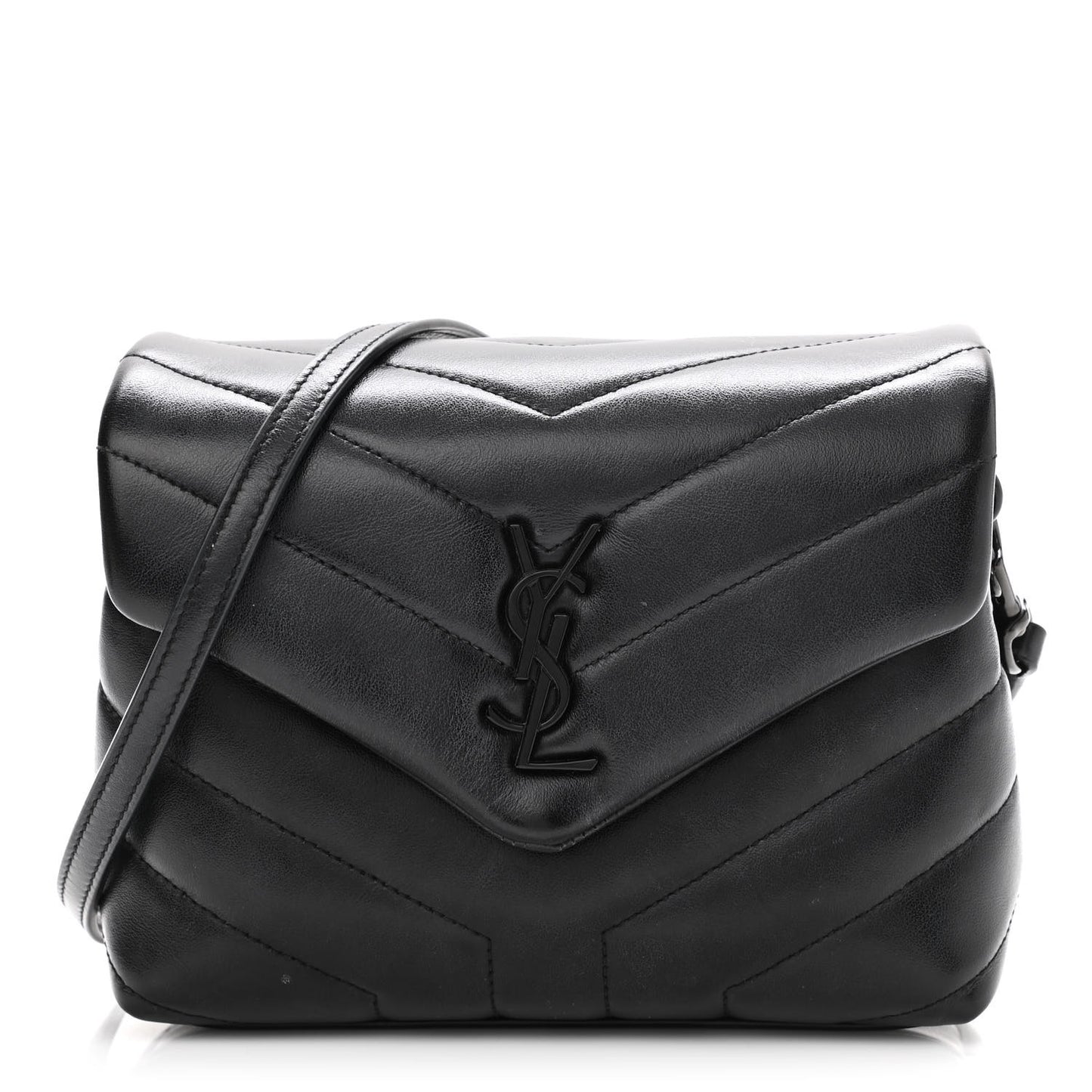 Calfskin Y Quilted Monogram Toy Loulou Crossbody Bag Black