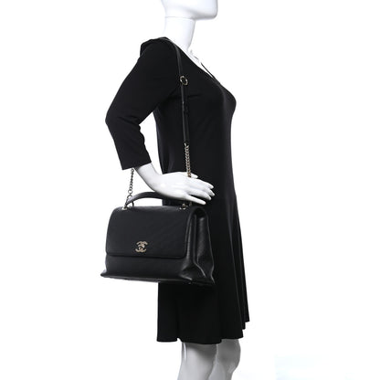 Chanel Grained Calfskin Chevron Stitched Medium Chic Top Handle Flap Black 2 of 10