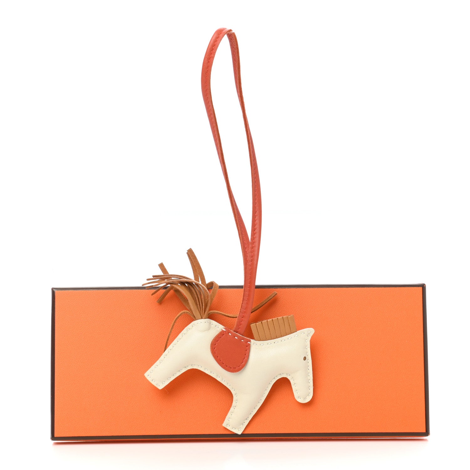 Hermes Milo Lambskin Grigri Rodeo Horse Bag Charm PM Craie Sesame Cornaline 4 of 4