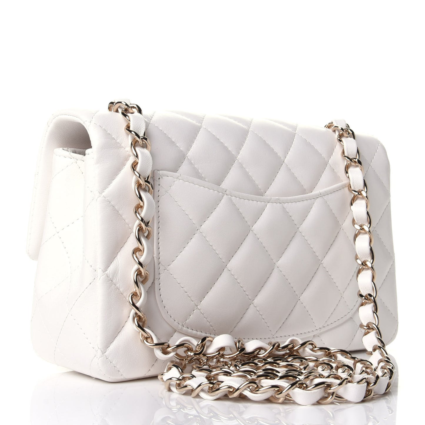 Lambskin Quilted Mini Rectangular Flap White