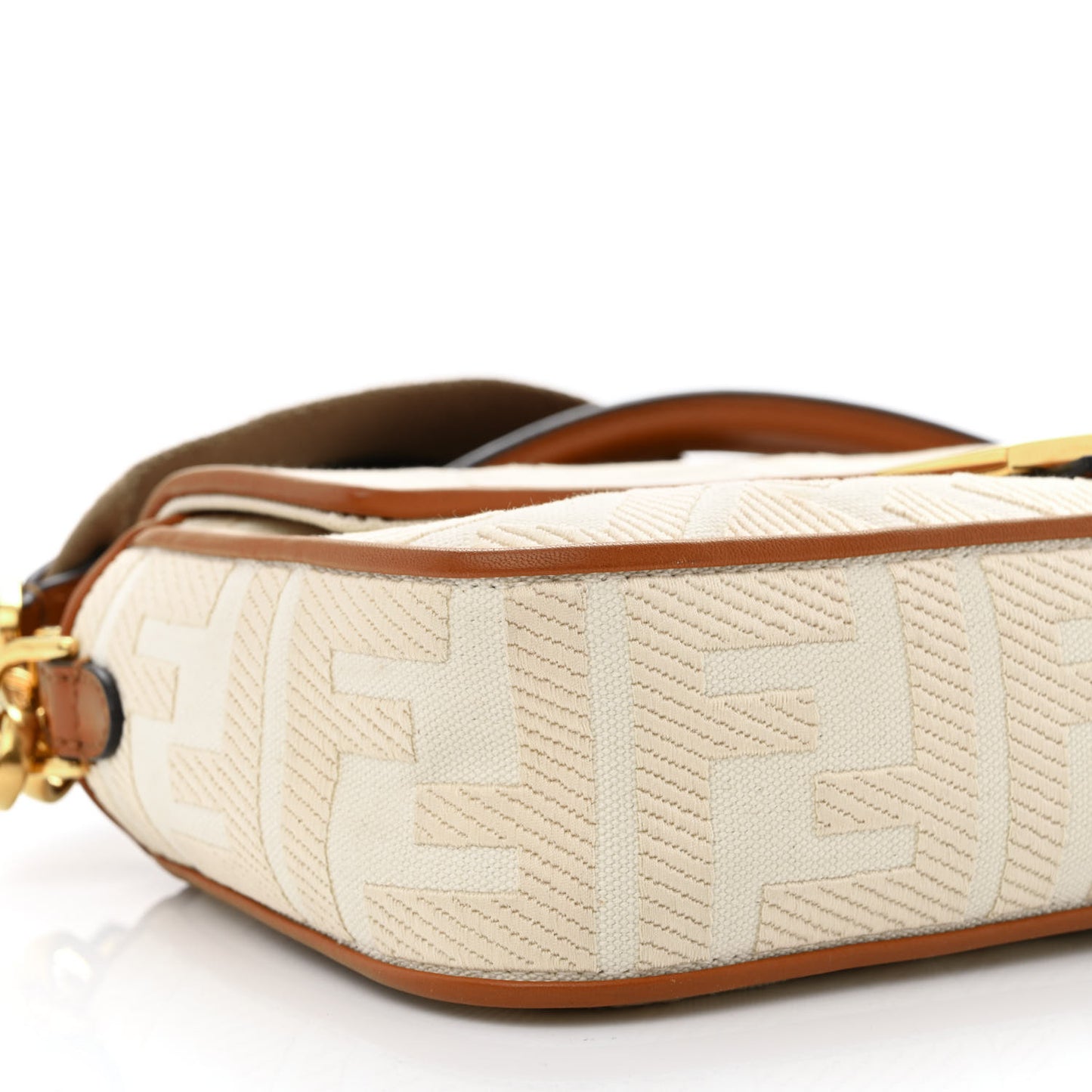 Canvas Vitello King Bi-Color Strap FF Embroidered Baguette Grezzo Brandy Cuoio