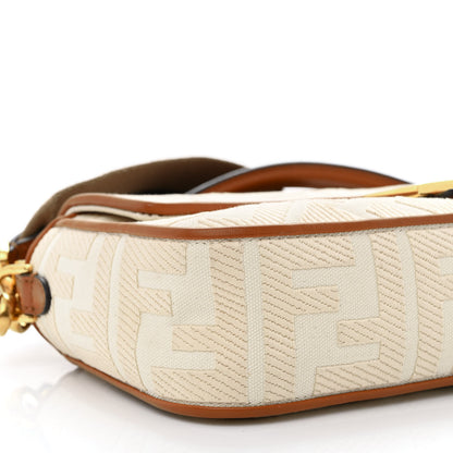 Fendi Canvas Vitello King Bi-Color Strap FF Embroidered Baguette Grezzo Brandy Cuoio 9 of 10