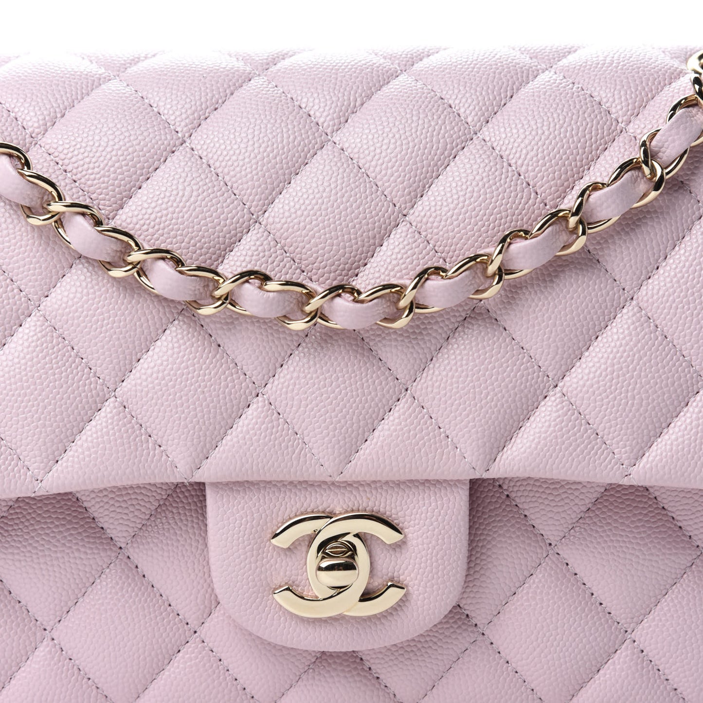 Caviar Quilted Medium Double Flap Light Pink