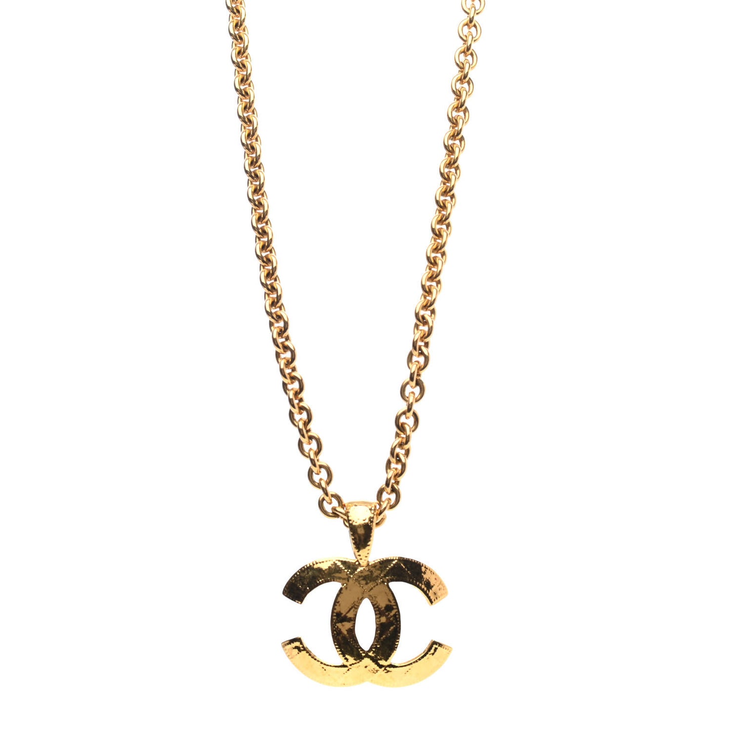 Quilted CC Long Chain Necklace Gold