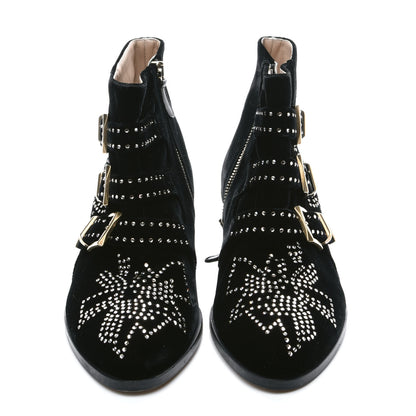 Chloe Velvet Studded Susanna Ankle Boots 39 Black 2 of 8