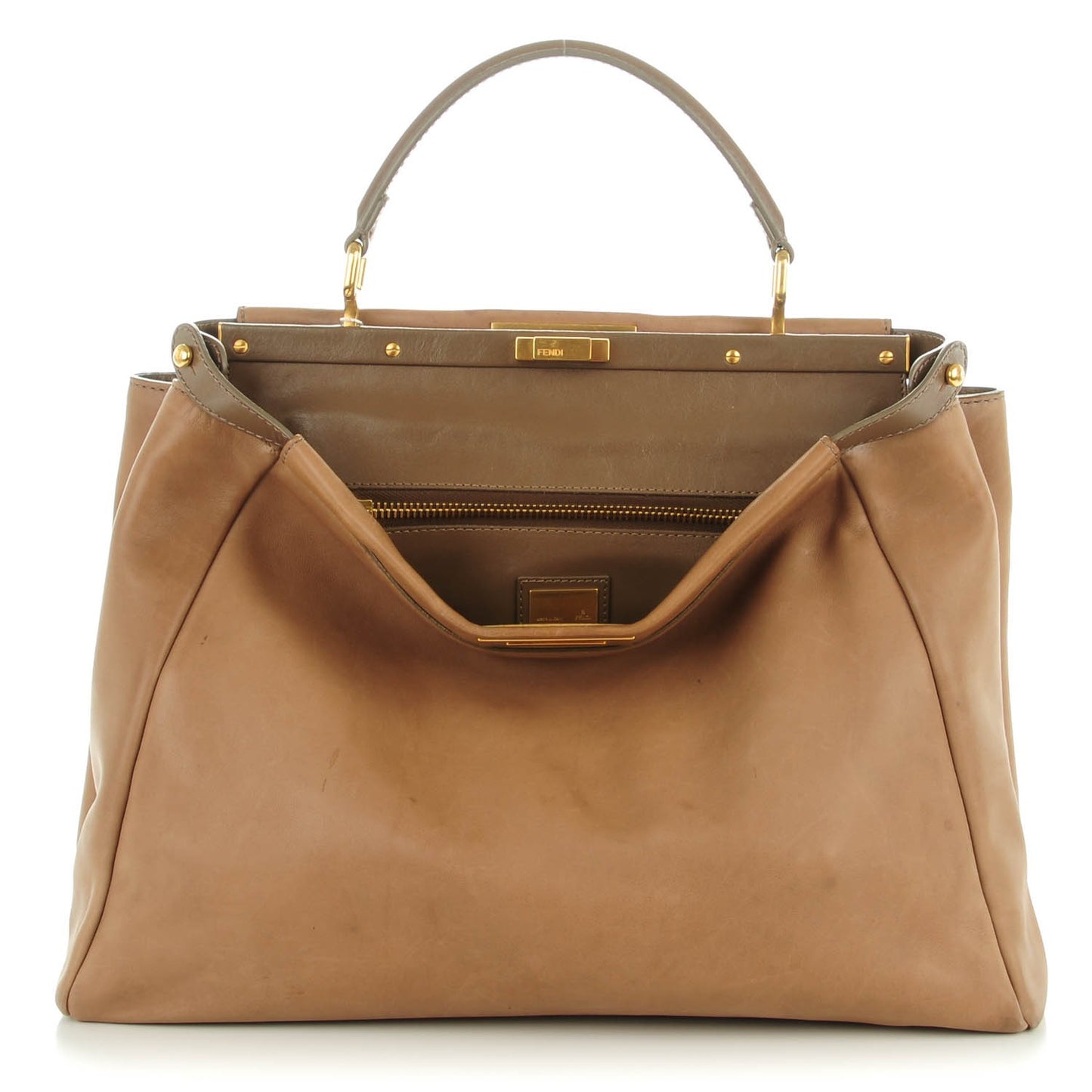 Saddle Calfskin Large Peekaboo Iconic Satchel Argilla Grigio