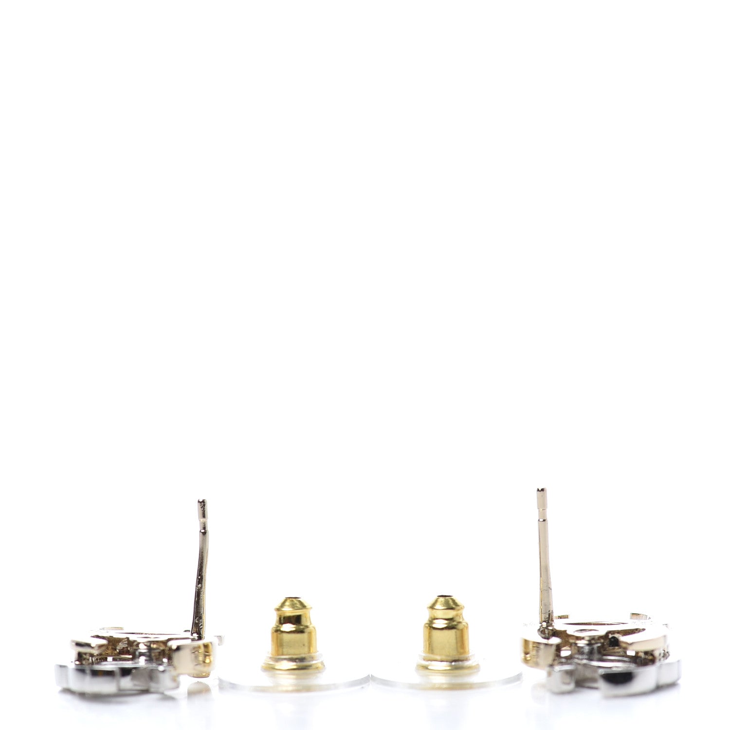 Chanel Crystal Double CC Earrings Gold Silver 3 of 4