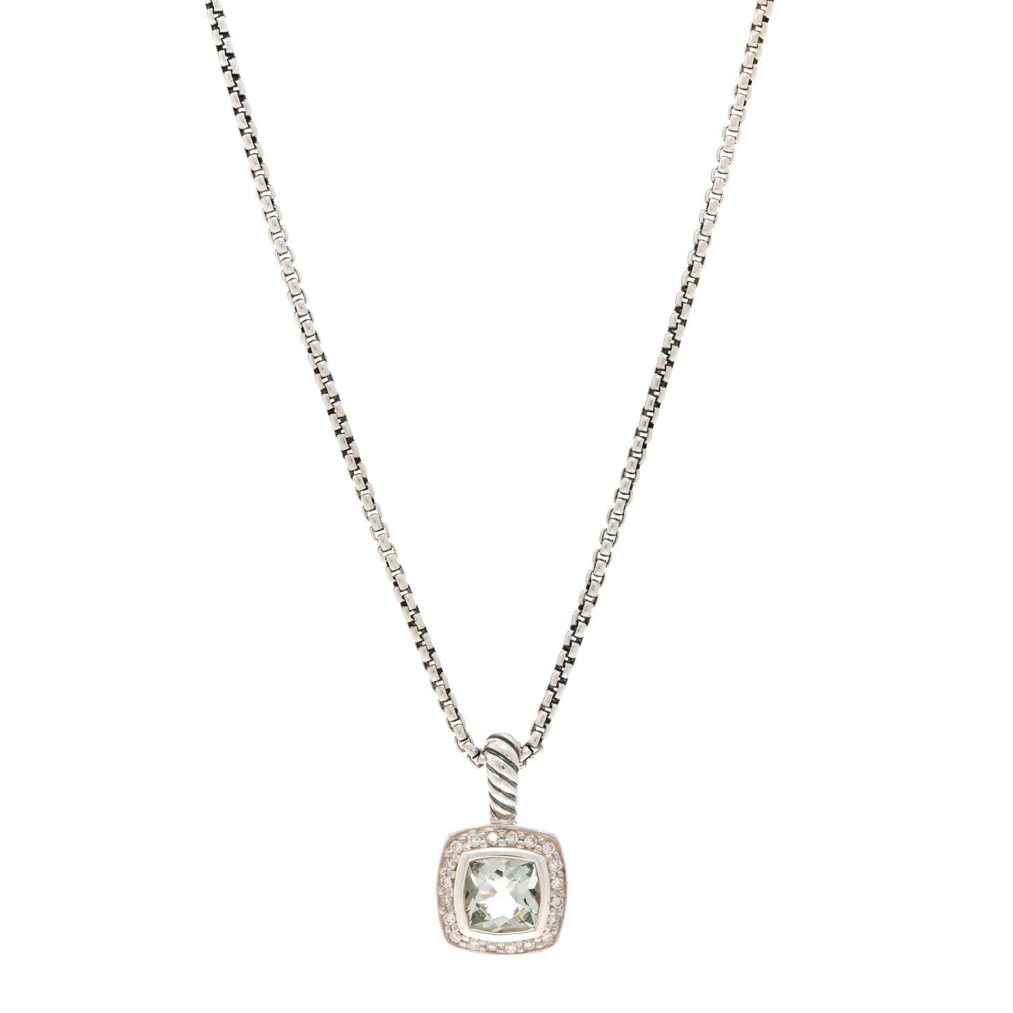 Sterling Silver Diamond Prasiolite 7mm Petite Albion Pendant Necklace