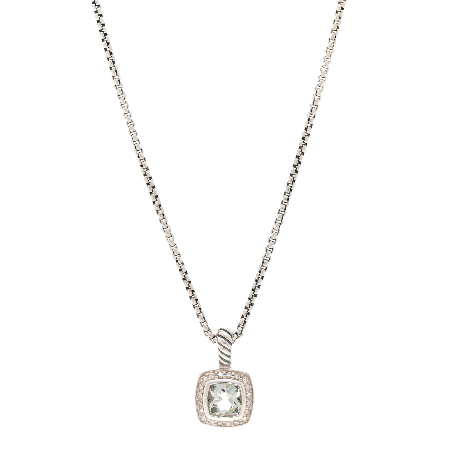 David Yurman Sterling Silver Diamond Prasiolite 7mm Petite Albion Pendant Necklace 1 of 4