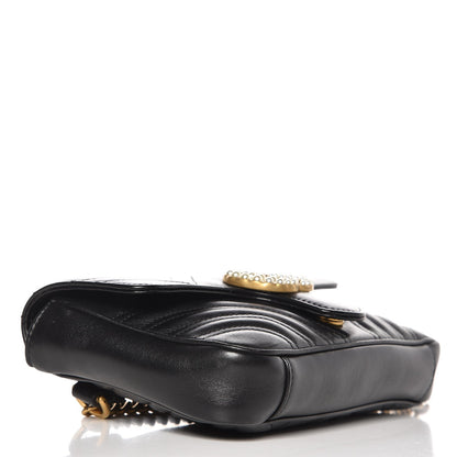 Gucci Calfskin Matelasse Pearly GG Marmont Chain Belt Bag Black 4 of 8