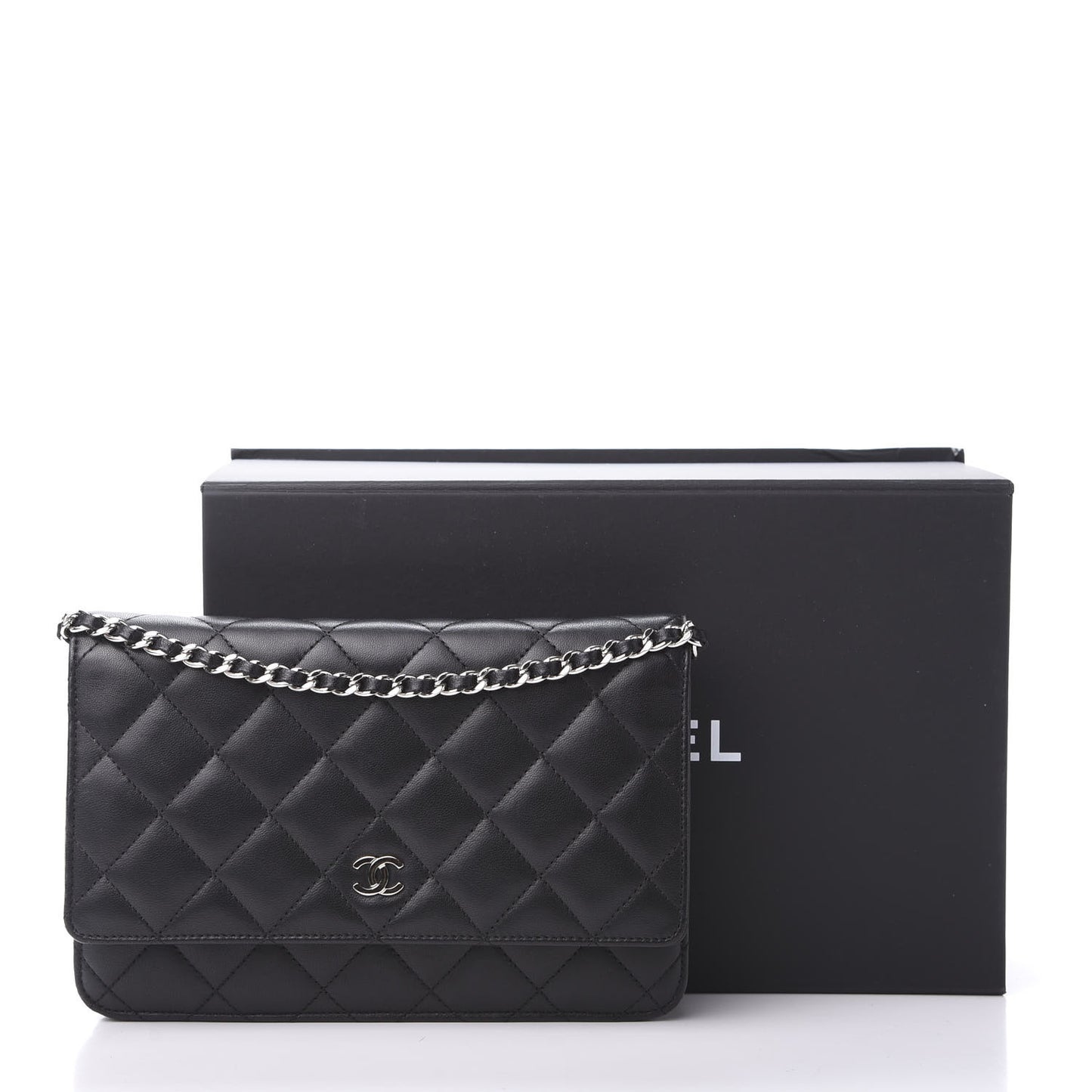 Lambskin Quilted Wallet On Chain WOC Black