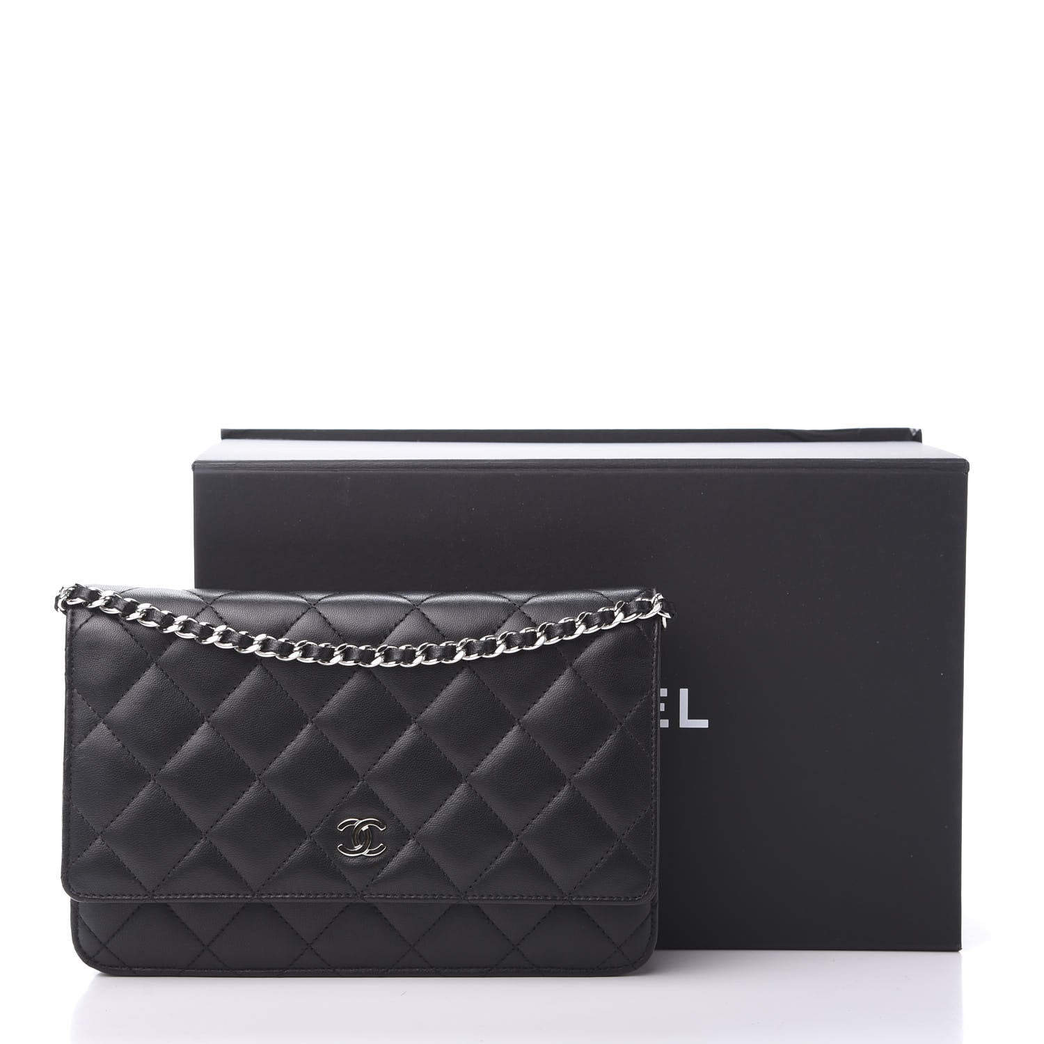 Chanel Lambskin Quilted Wallet On Chain WOC Black 13 of 13