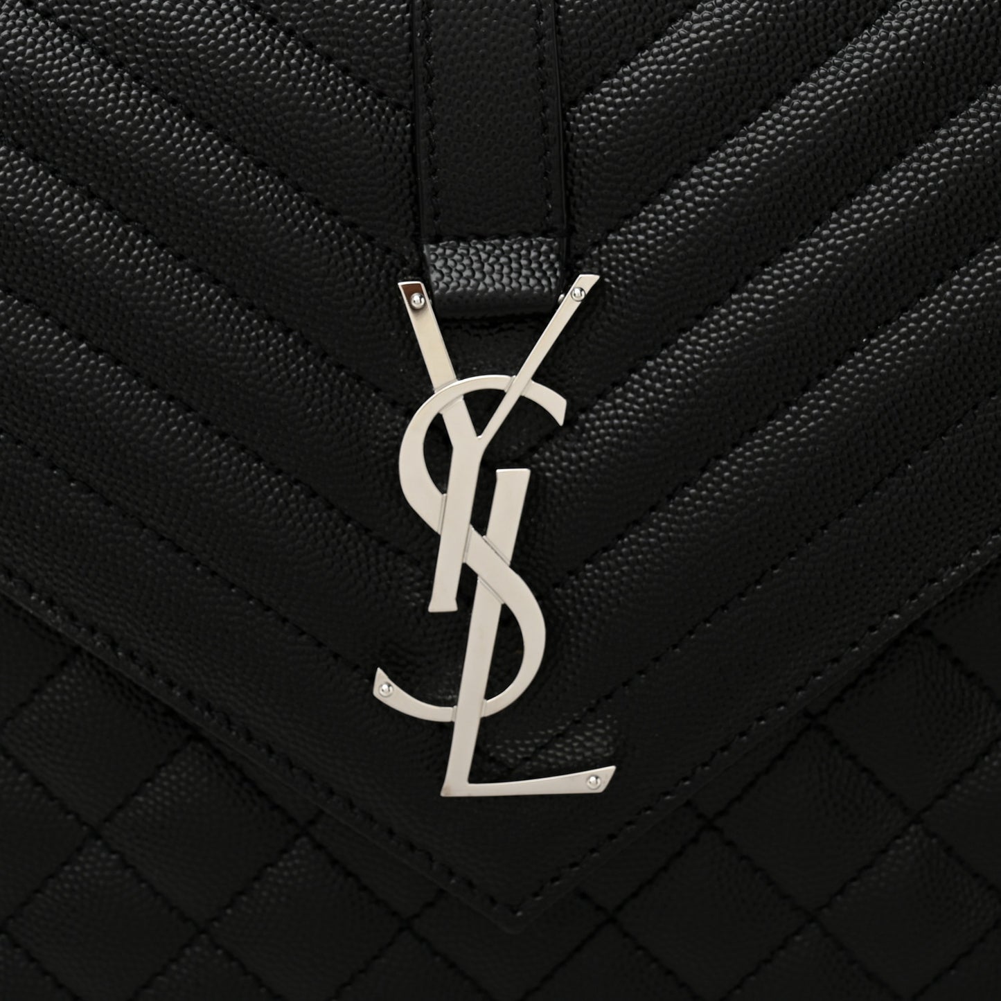Grain De Poudre Textured Mixed Matelasse Large Triquilt Monogram Satchel Black