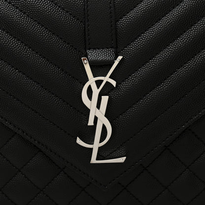 Saint Laurent Grain De Poudre Textured Mixed Matelasse Large Triquilt Monogram Satchel Black 8 of 10