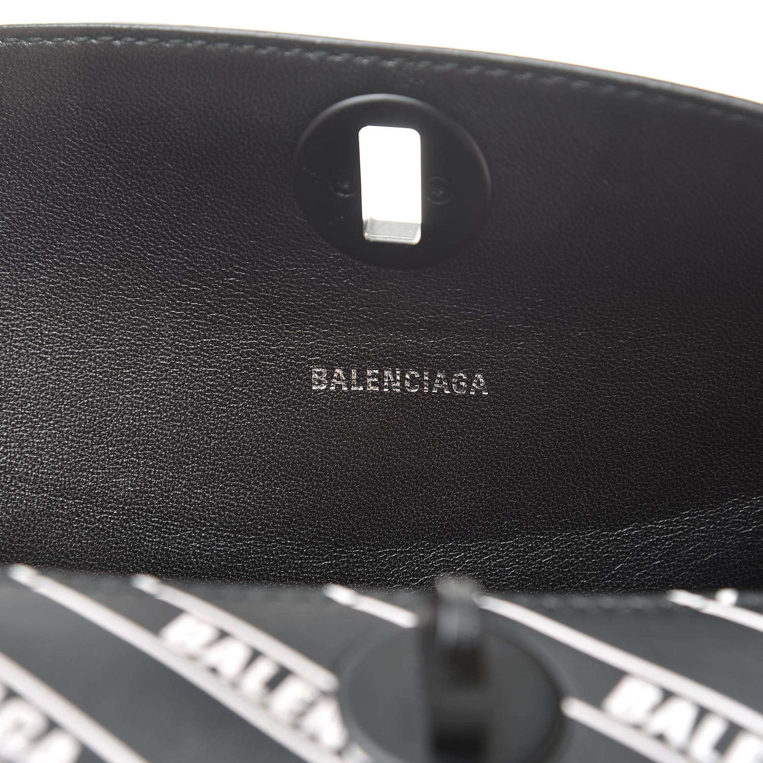 Balenciaga Calfskin Diagonal Allover Logo Print S Flap Bag Black White 6 of 9