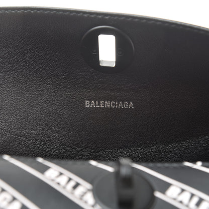 Balenciaga Calfskin Diagonal Allover Logo Print S Flap Bag Black White 6 of 9