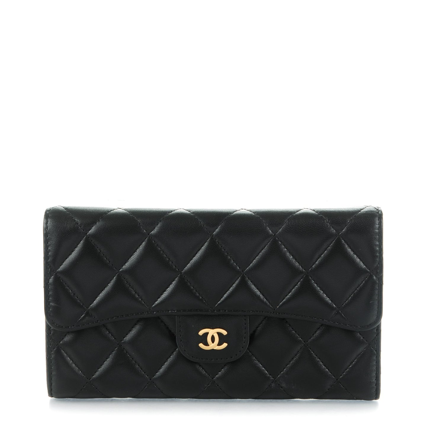 Lambskin Quilted Large Flap Wallet Black