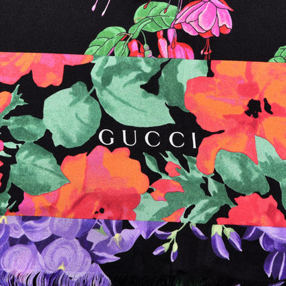 Gucci Silk Floral Fringe Scarf Black 4 of 4