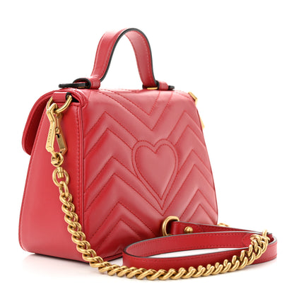 Gucci Calfskin Matelasse Mini GG Marmont Top Handle Shoulder Bag Hibiscus Red 3 of 11