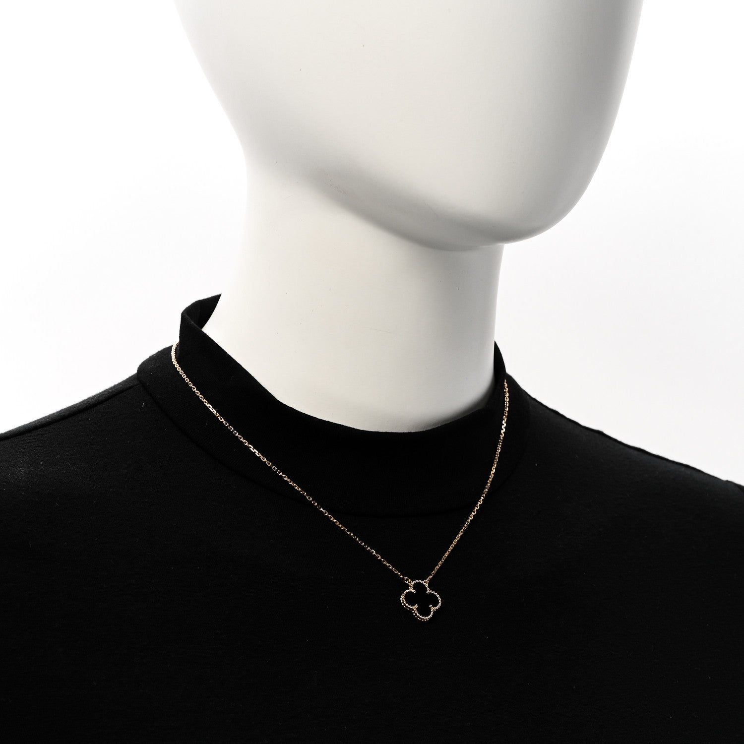 Van Cleef & Arpels 18K Yellow Gold Black Onyx Vintage Alhambra Pendant Necklace 2 of 5