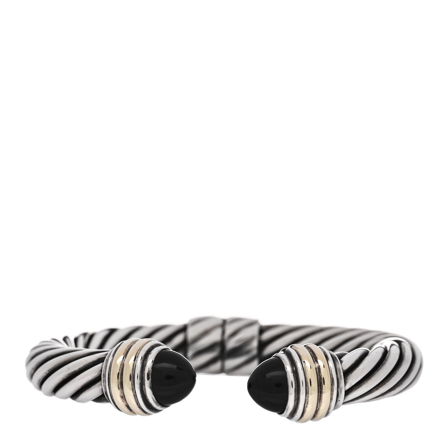 Sterling Silver 14K Yellow Gold Black Onyx 10mm Cable Classics Hinged Bracelet