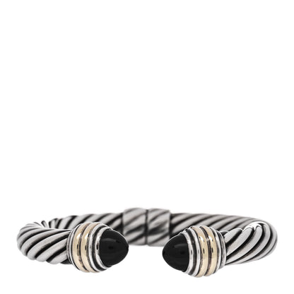 David Yurman Sterling Silver 14K Yellow Gold Black Onyx 10mm Cable Classics Hinged Bracelet 1 of 3