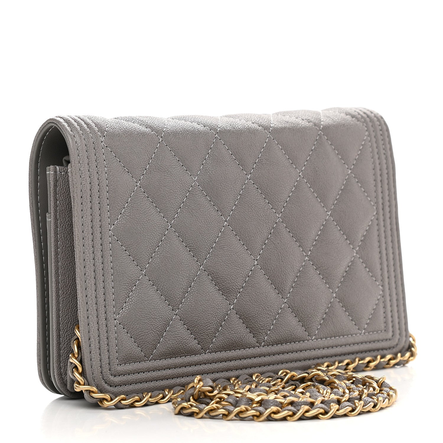 Chanel Caviar Quilted Boy Wallet On Chain WOC Grey 3 of 11