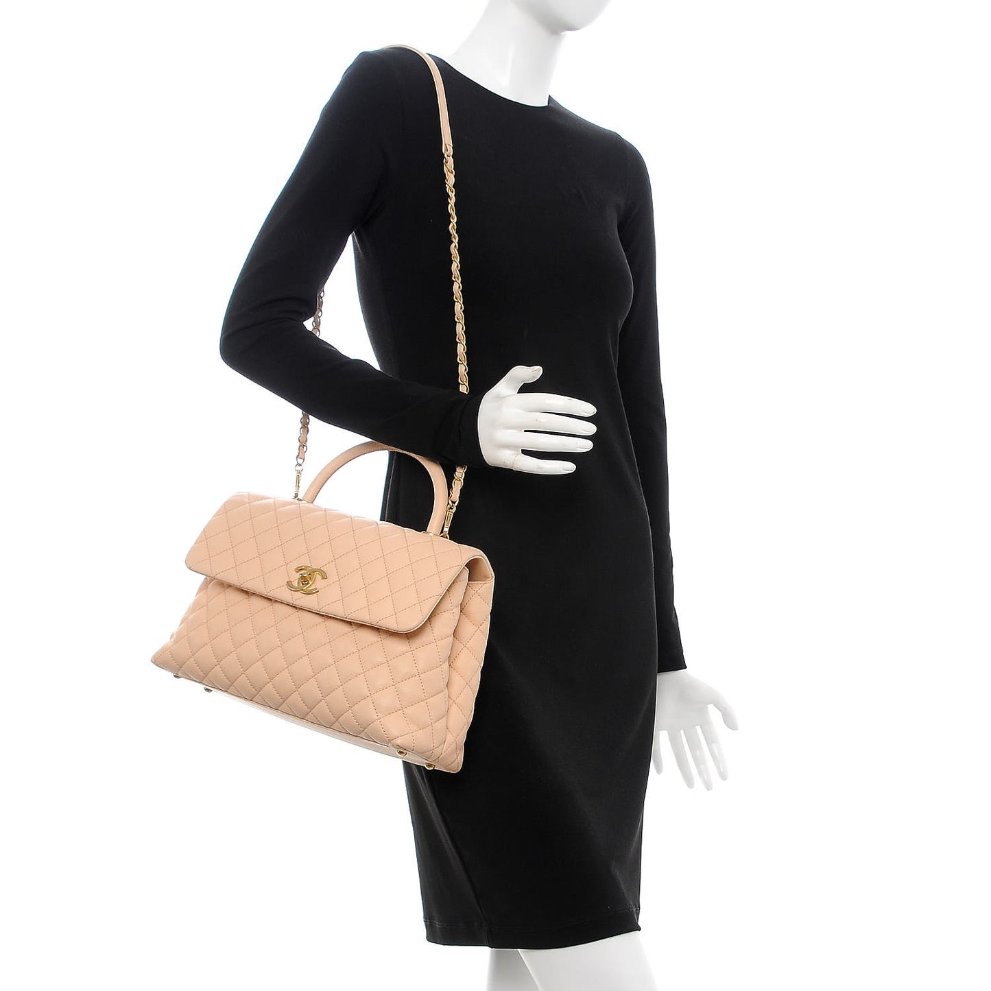 Caviar Quilted Medium Coco Handle Flap Light Beige