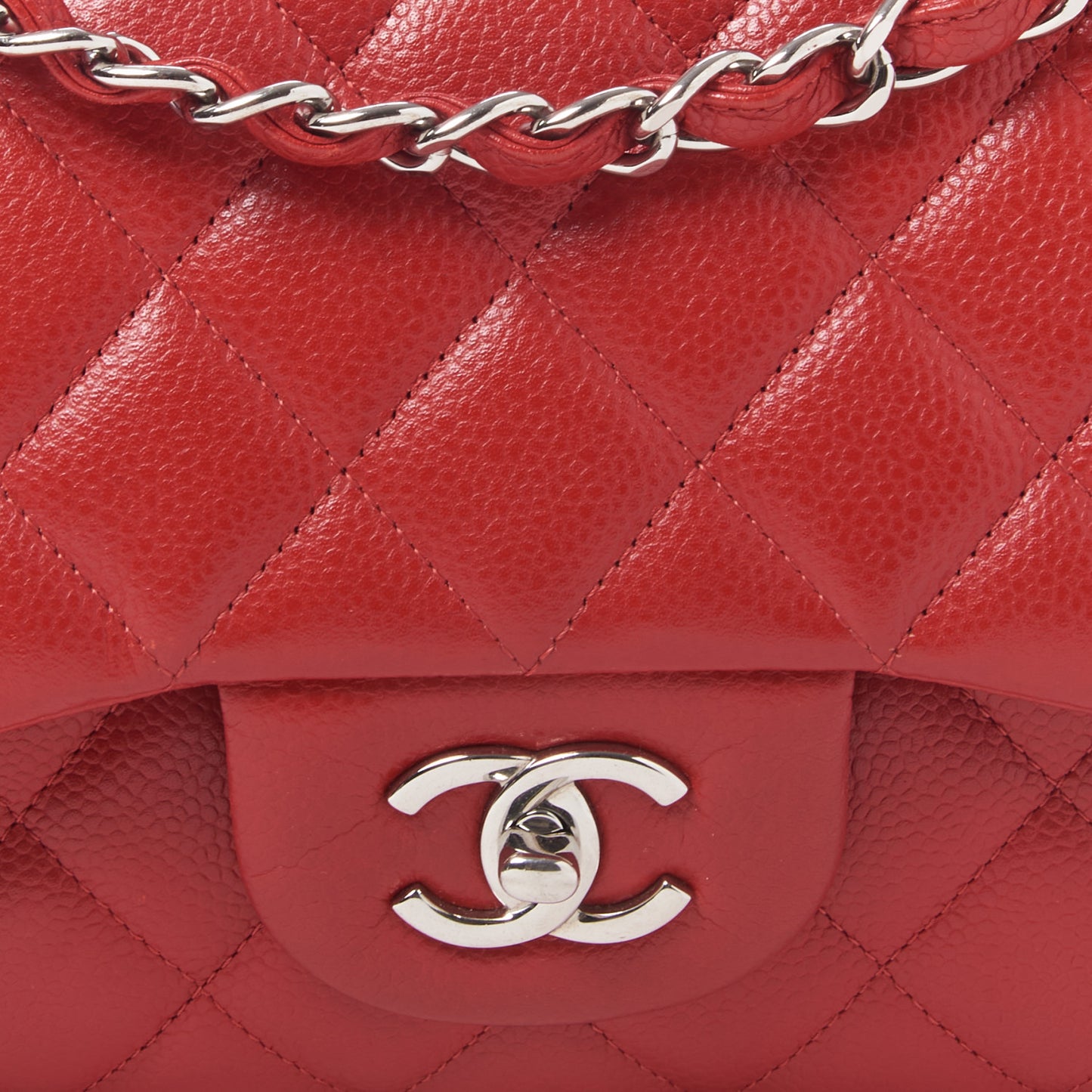 Caviar Quilted Jumbo Double Flap Red