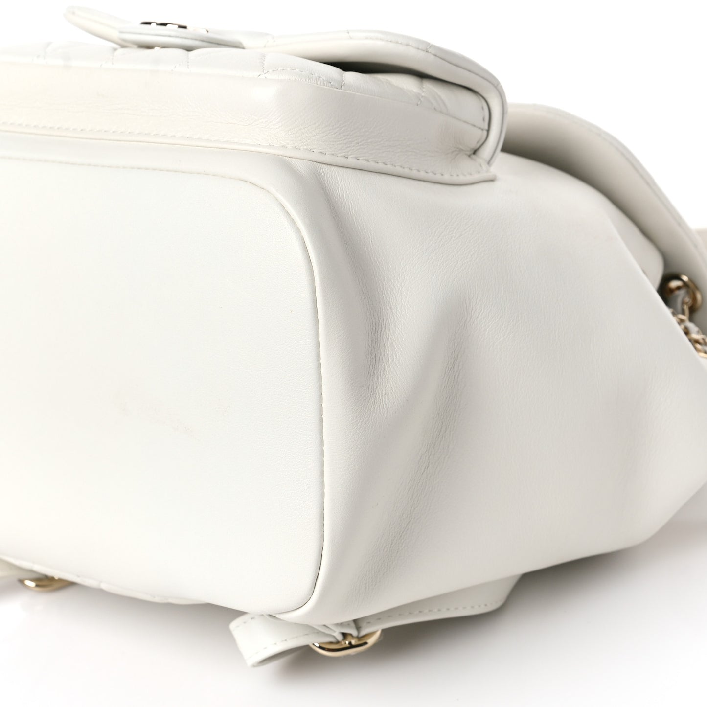 Lambskin Quilted Large Duma Drawstring Backpack White